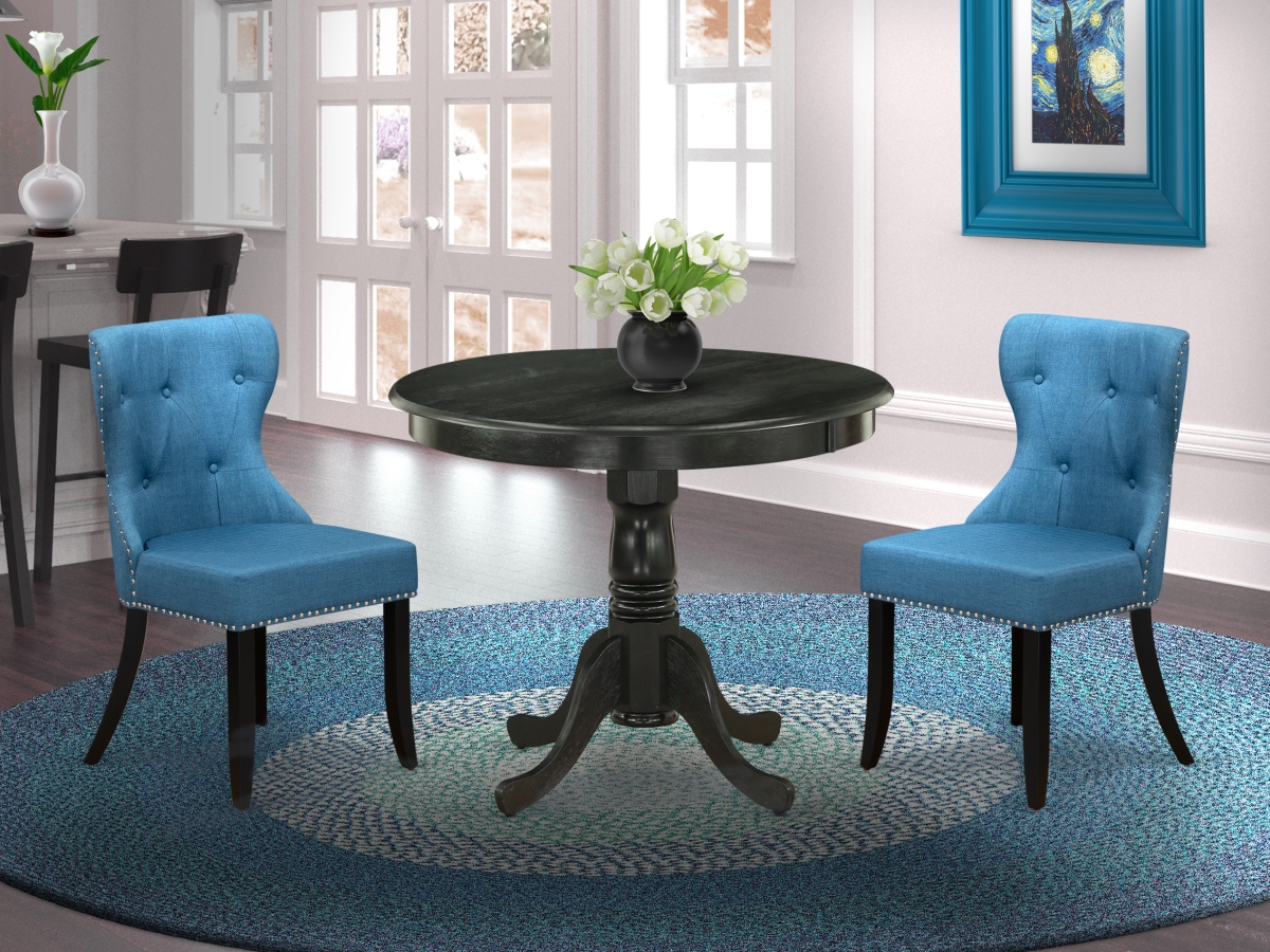 Antique Kitchen Dining Table Set - Black & Mineral Blue, Set of 2
