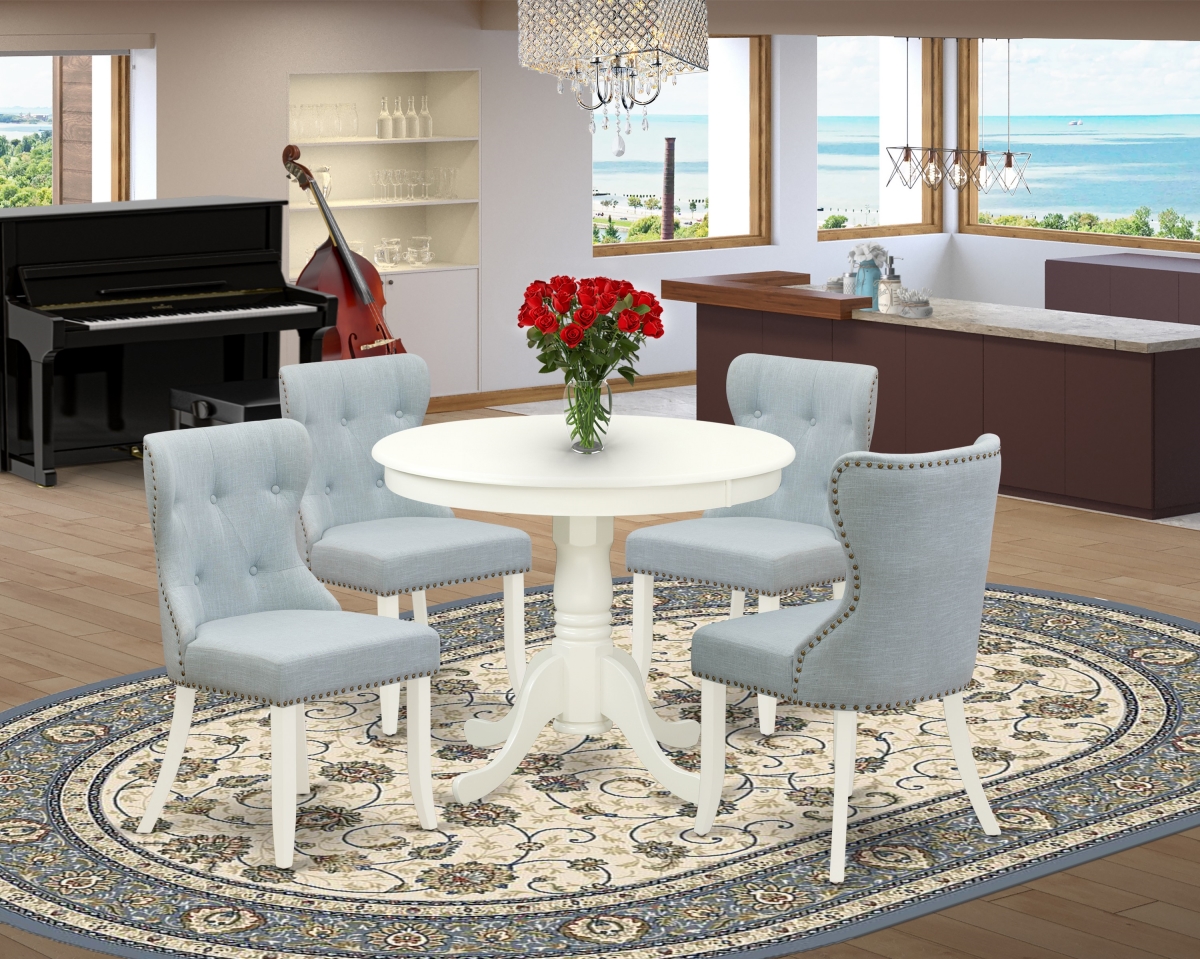 Antique Dining Room Table Set - Linen White & Baby Blue, Set of 4