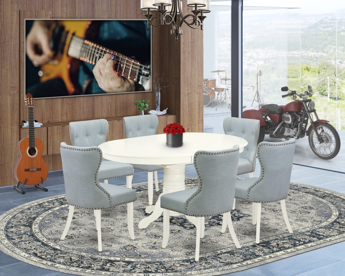Avon Dining Set - Linen White & Baby Blue, Set of 6