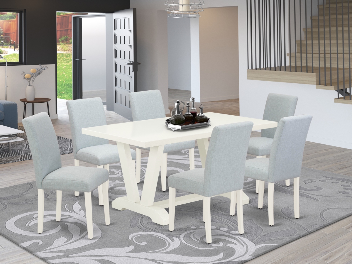 7 Piece V-Style Dinette Set - Linen White