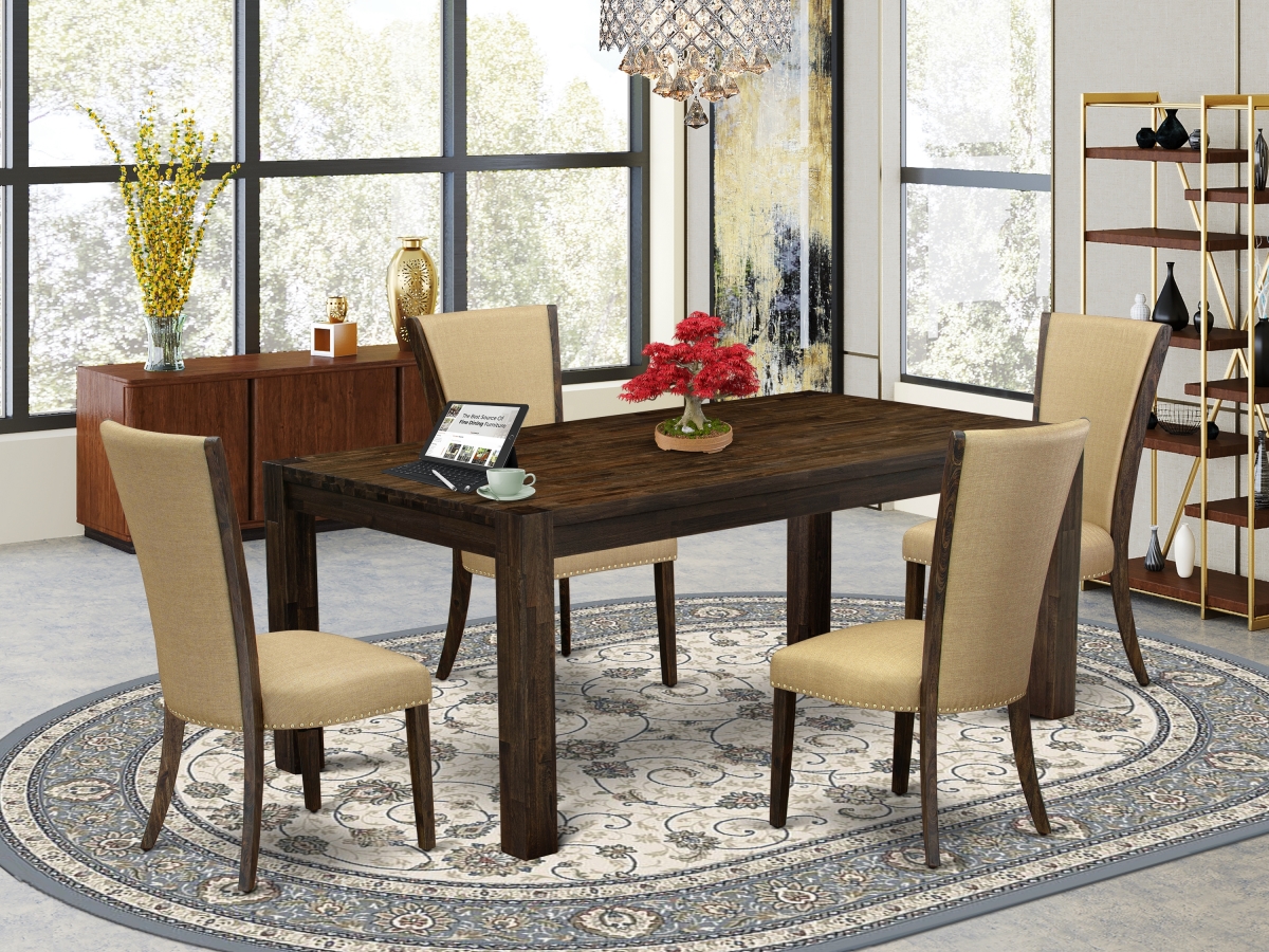 5 Piece Lismore Dining Room Table Set - Distressed Jacobean & Brown