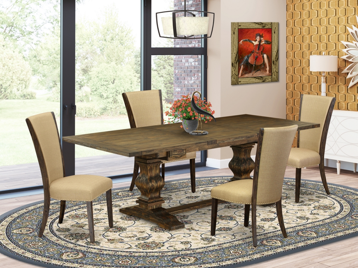 5 Piece Lassale Dining Table Set - Distressed Jacobean & Brown