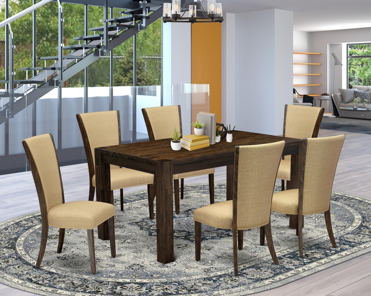 7 Piece Celina Modern Dining Table Set - Distressed Jacobean & Brown