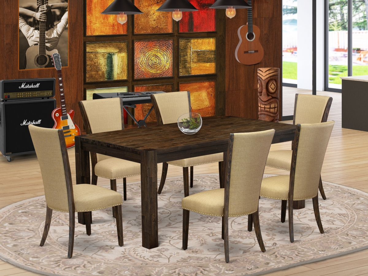 7 Piece Lismore Dining Room Table Set - Distressed Jacobean & Brown
