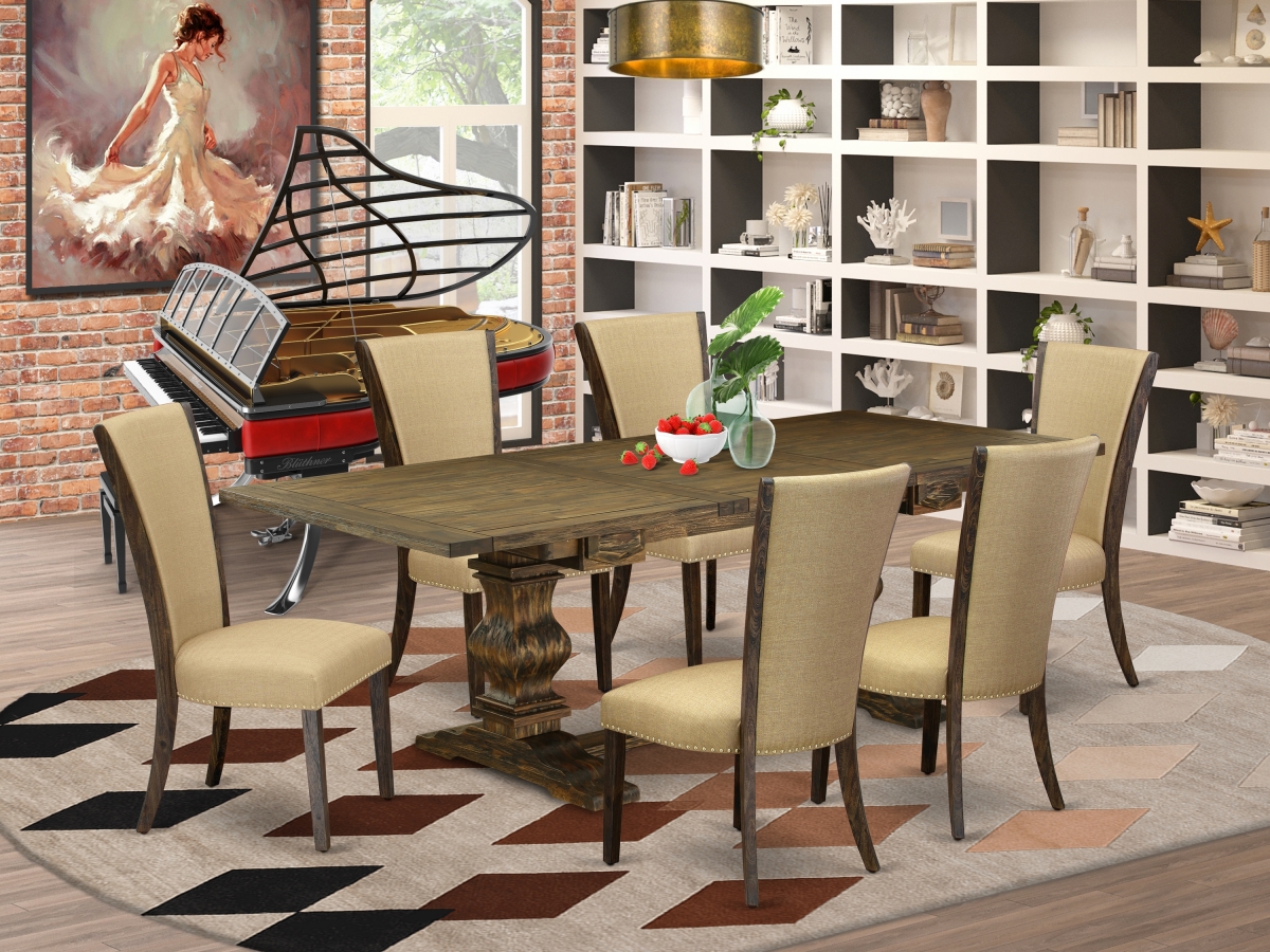 7 Piece Lassale Dining Room Table Set - Distressed Jacobean & Brown