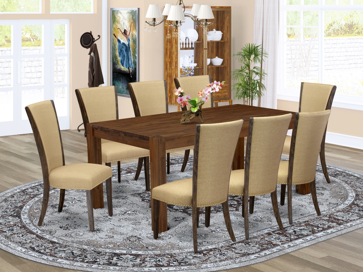 9 Piece Lismore Kitchen Table Set - Distressed Jacobean & Brown