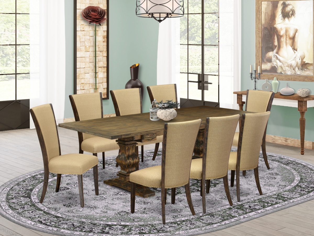 9 Piece Lassale Dining Table Set - Distressed Jacobean & Brown