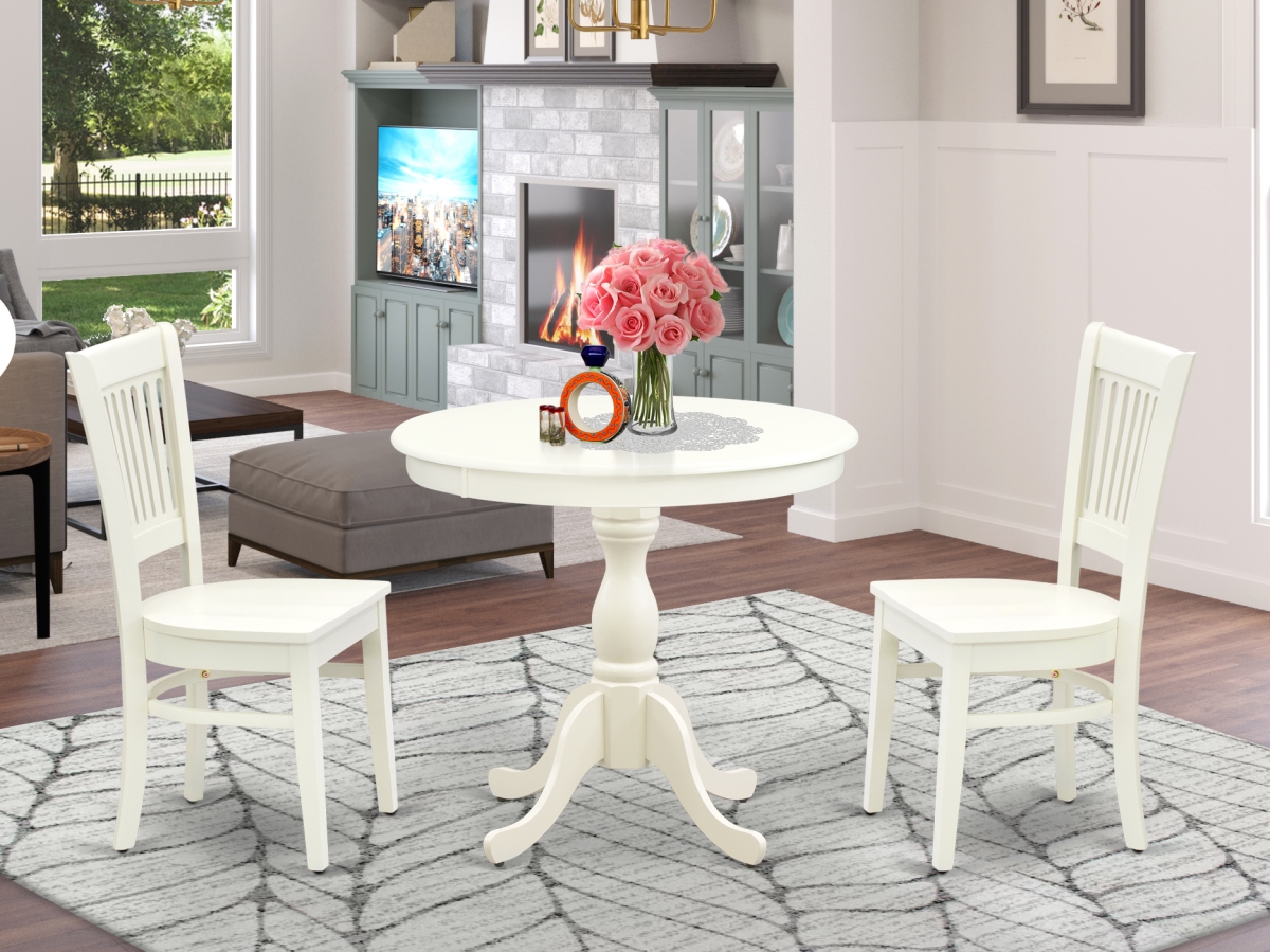 AMVA3-LWH-W 3 Piece Antique Dining Room Table Set - Linen White