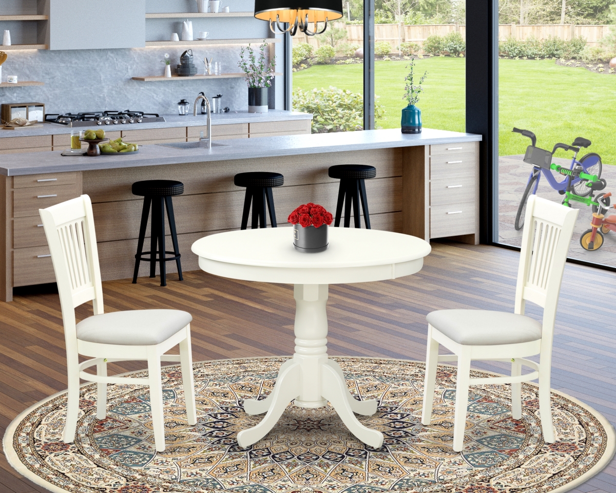 3 Piece Antique Dining Room Table Set - Linen White