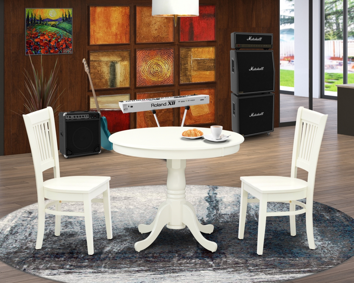 ANVA3-LWH-W 3 Piece Antique Kitchen Dining Table Set - Linen White