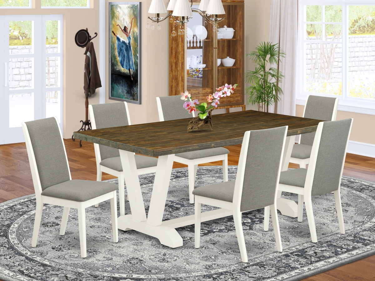 V077LA206-7 7 Piece V-Style Fashionable Dining Room Set - Shitake, Distressed Jacobean & Linen White