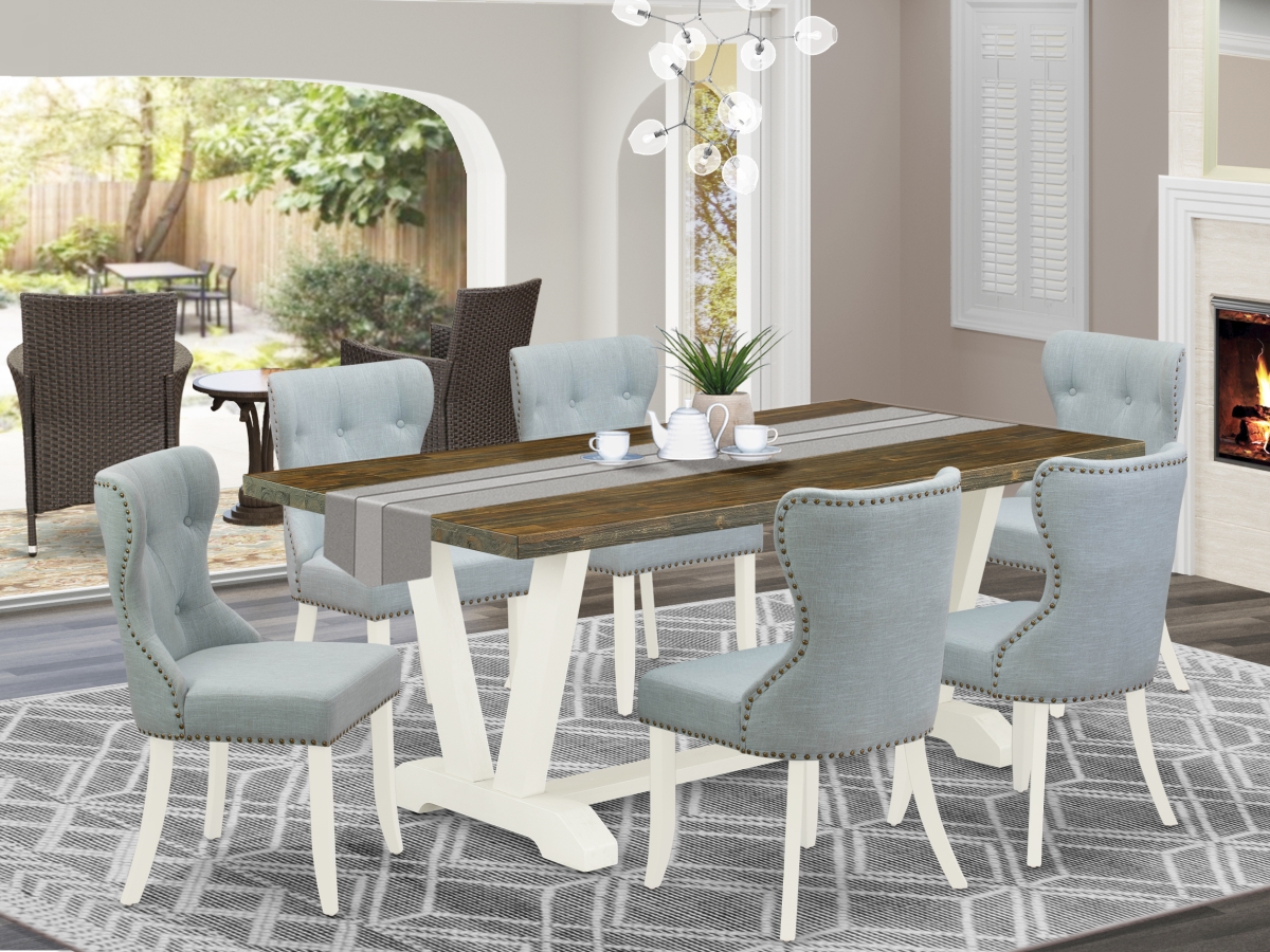 7 Piece V-Style Dinette Set - Linen White