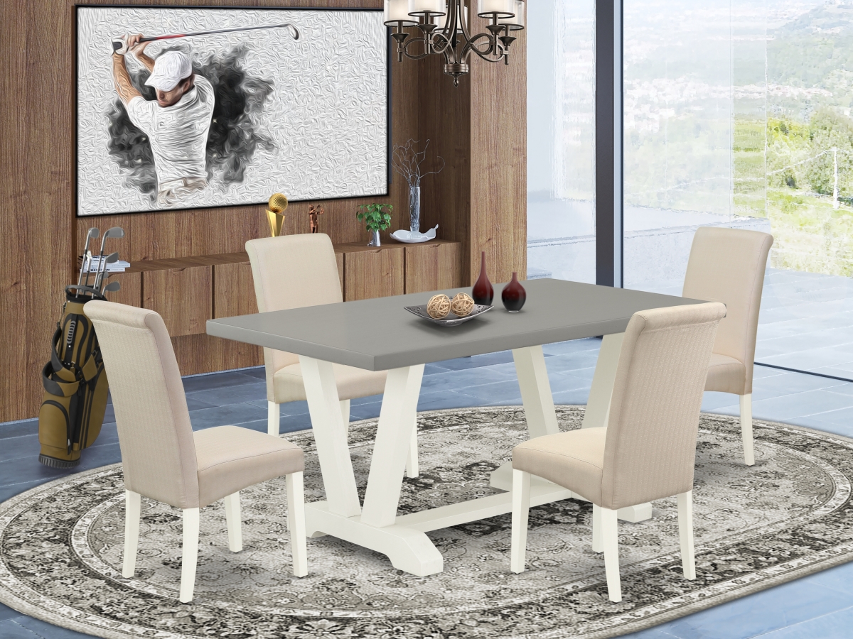 V096BA201-5 5 Piece V-Style Gorgeous Dining Room Set - Cream, Cement & Linen White -  East West Furniture