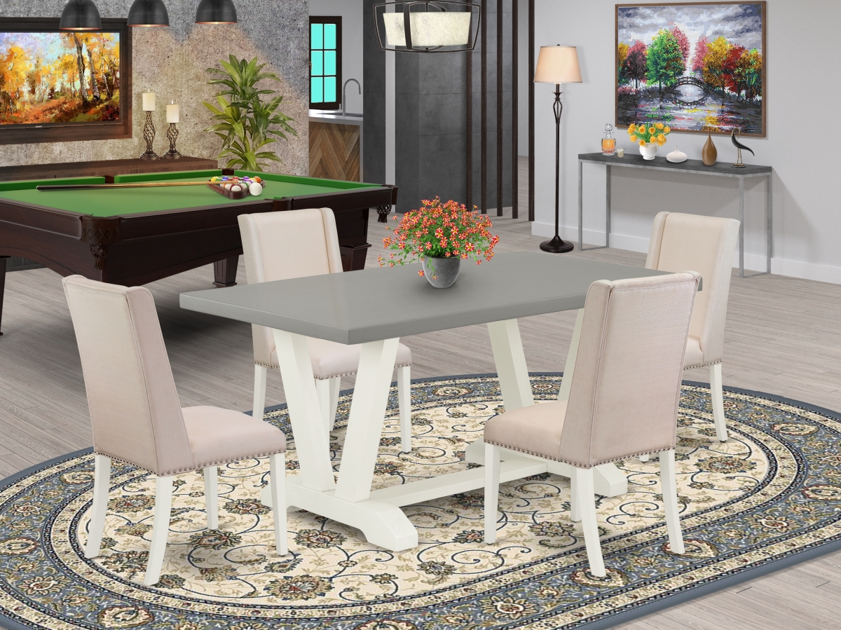 V096FL201-5 5 Piece V-Style Dining Room Set - Linen White -  East West Furniture