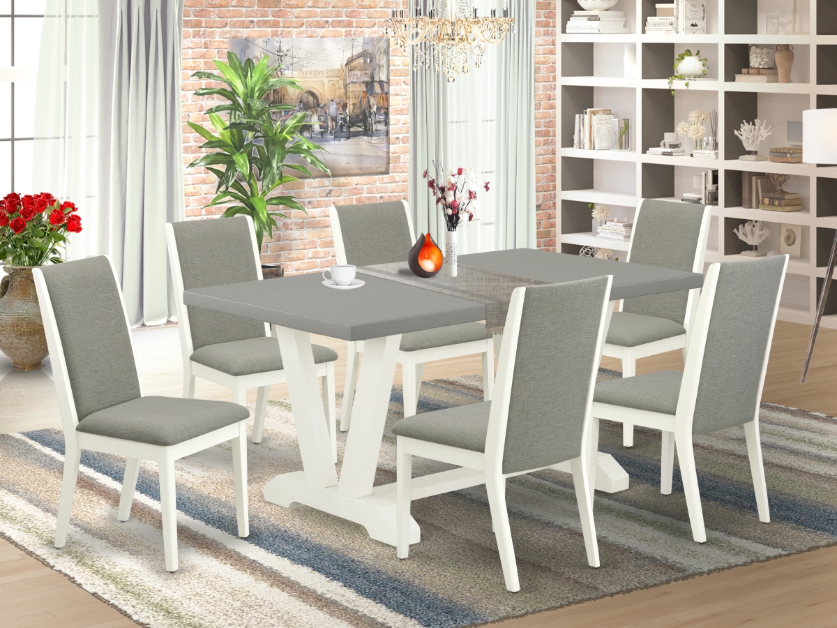 7 Piece V-Style Beautiful Dining Set - Shitake, Cement & Linen White