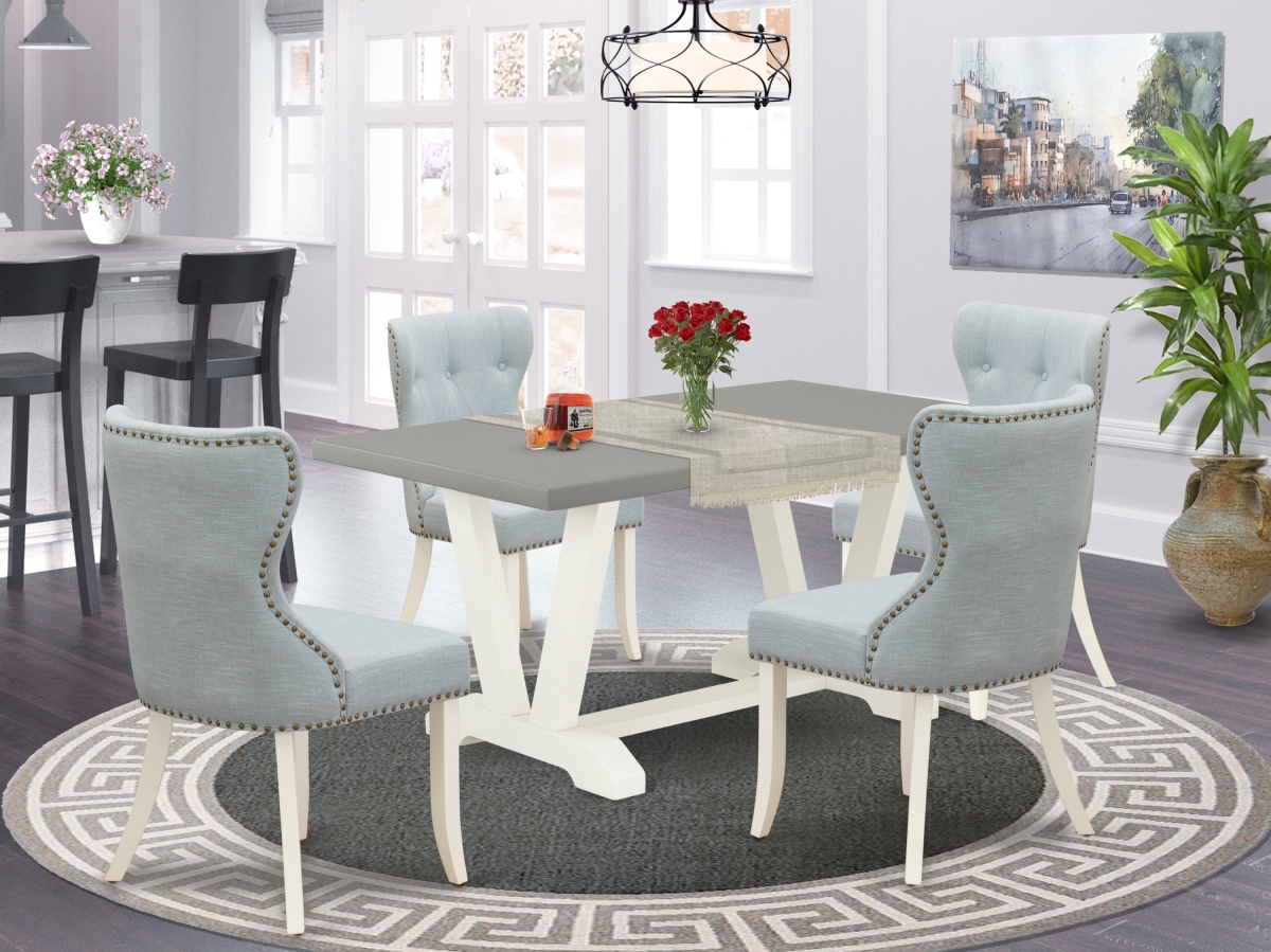5 Piece V-Style Kitchen Dining Set - Cement, Wire Brushed Linen White & Linen White