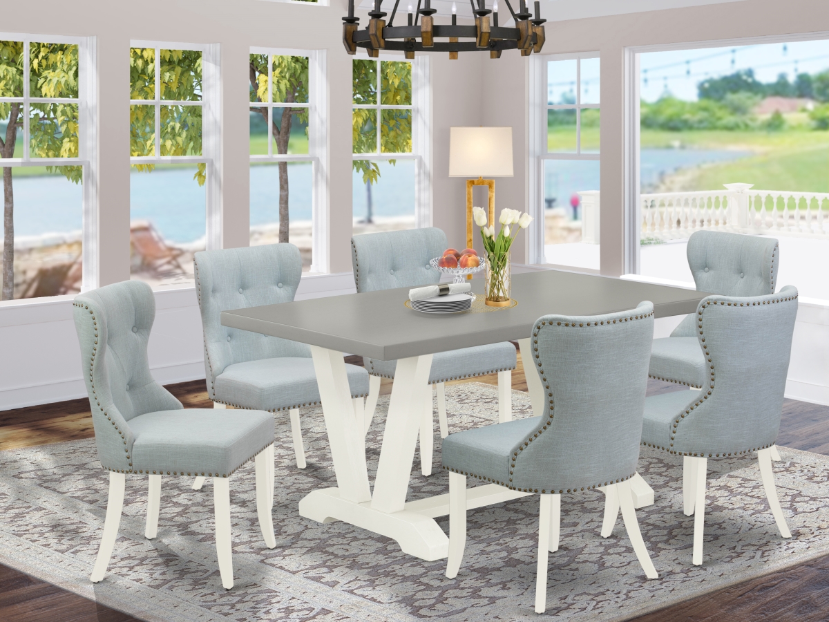 7 Piece V-Style Dining Room Set - Linen White