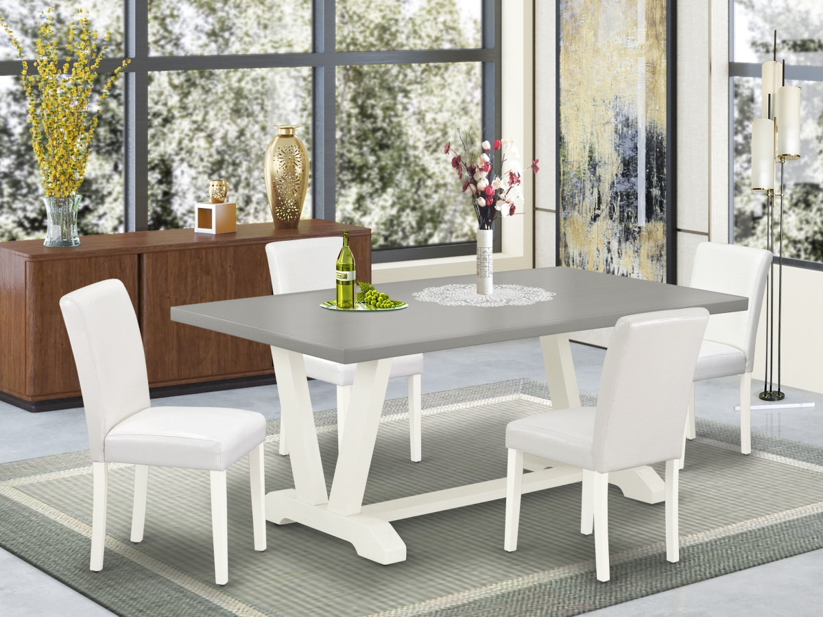 5 Piece V-Style Modern Dinette Set - White, Cement & Linen White