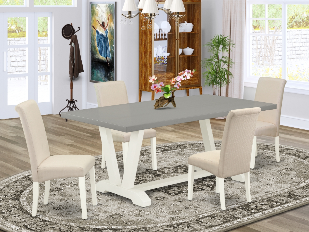 V097BA201-5 5 Piece V-Style Awesome Rectangular Dining Room Table Set - Cream, Cement & Linen White -  East West Furniture