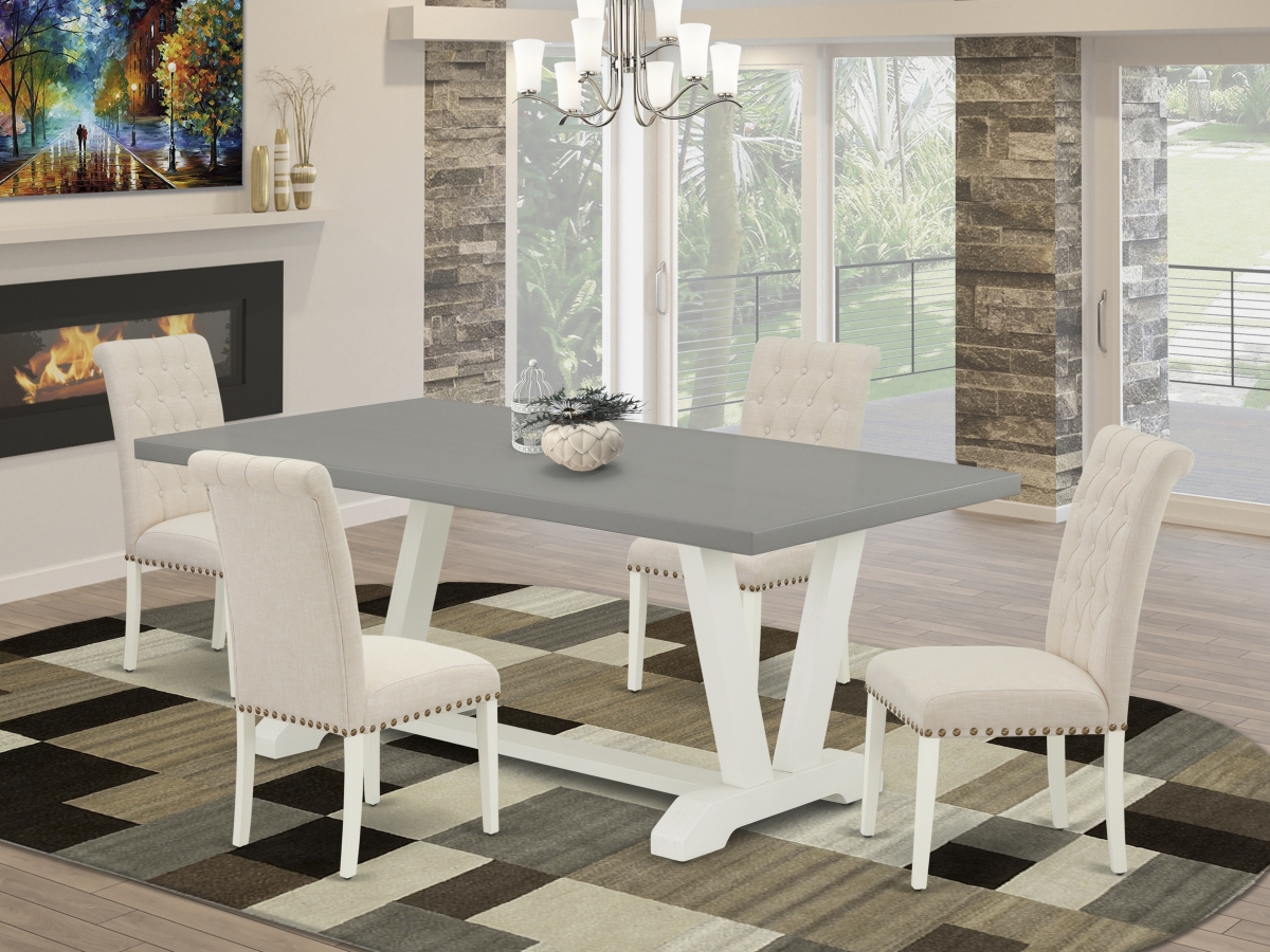 5 Piece V-Style Gorgeous Dinette Set - Light Beige, Cement & Linen White
