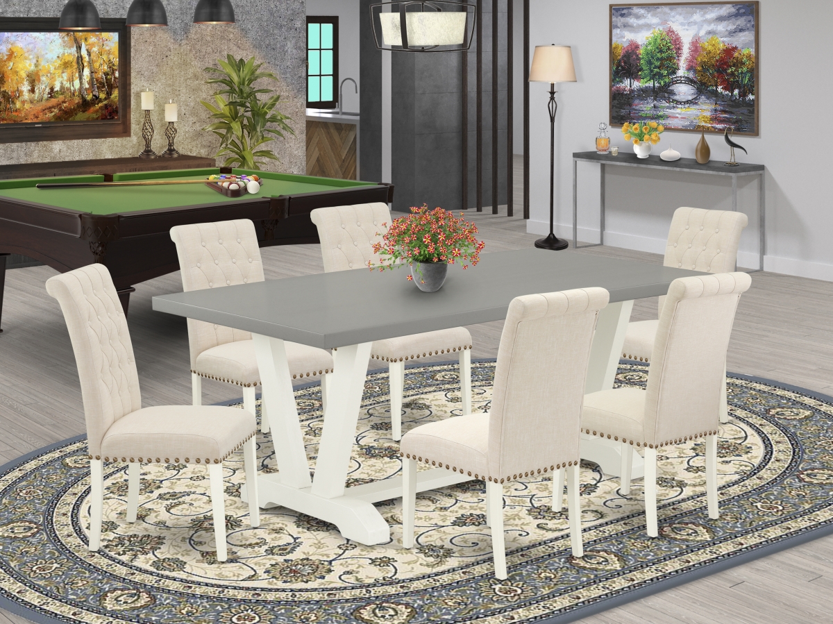 7 Piece V-Style Amazing Dining Set - Light Beige, Cement & Linen White