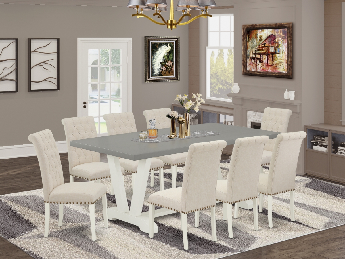 9 Piece V-Style Awesome Dinette Set - Light Beige, Cement & Linen White