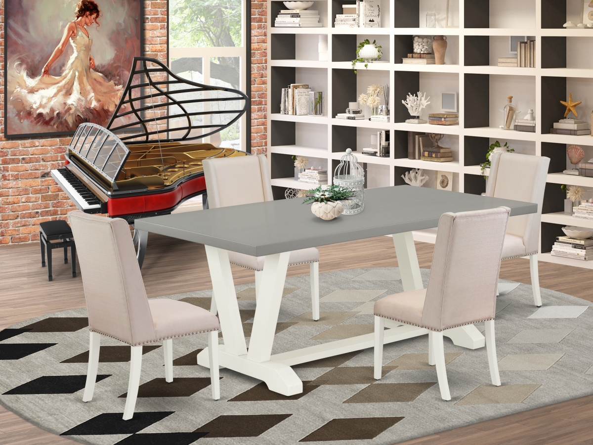 5 Piece V-Style Awesome Dining Set - Cream, Cement & Linen White