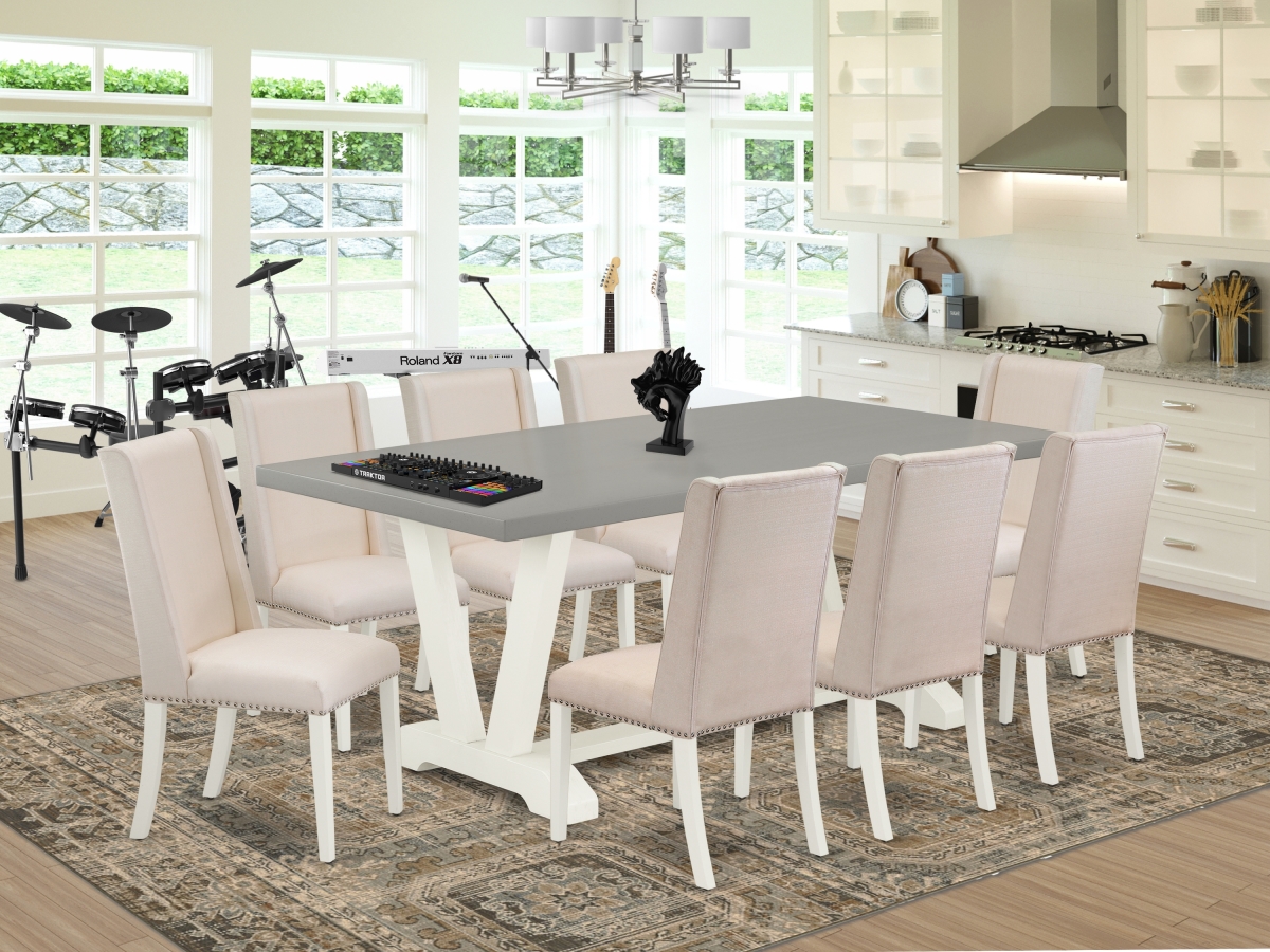 9 Piece V-Style Beautiful Dinette Set - Cream, Cement & Linen White