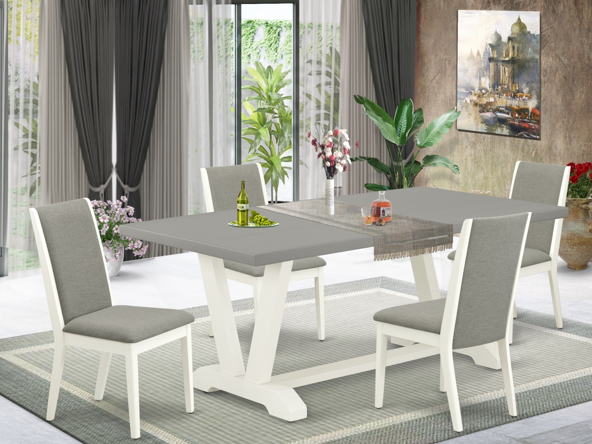 5 Piece V-Style Gorgeous Dining Room Table Set - Shitake, Cement & Linen White