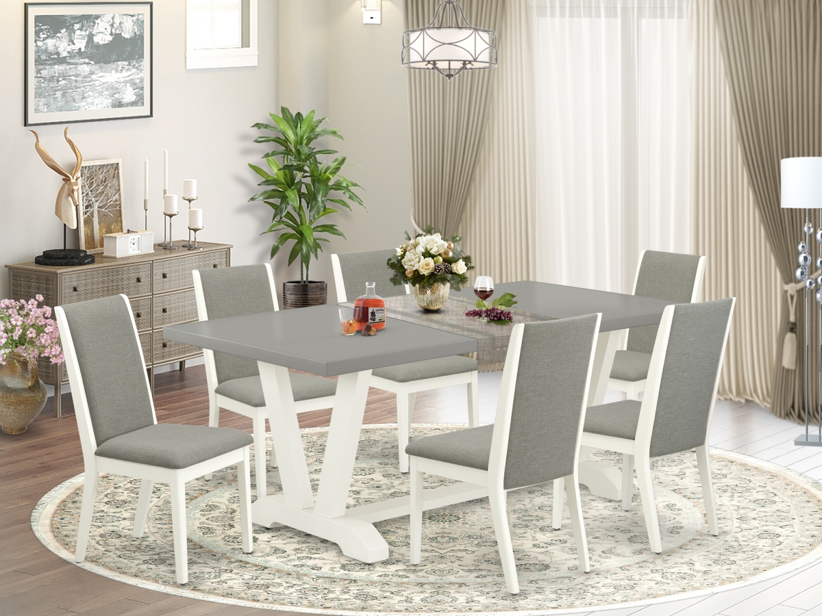 7 Piece V-Style Gorgeous Dinette Set - Shitake, Cement & Linen White
