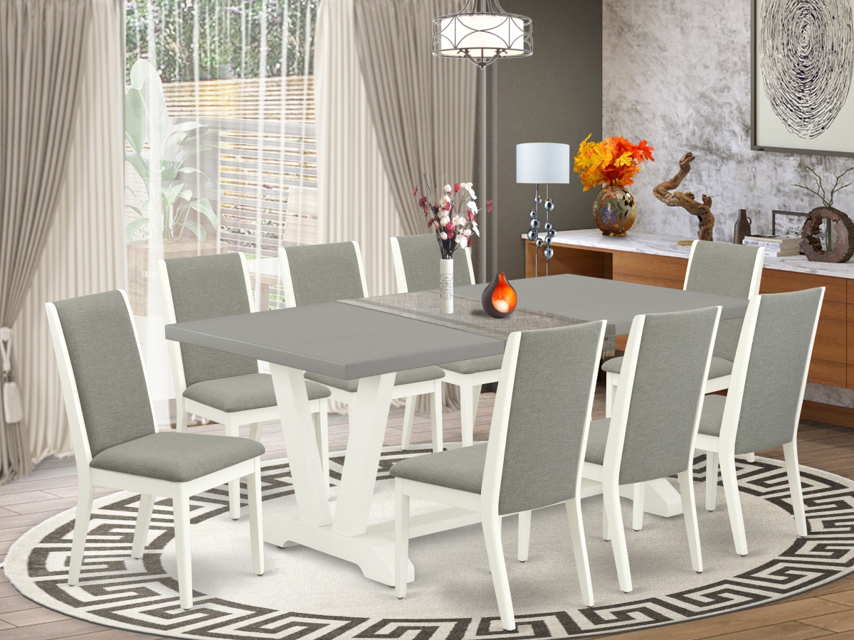 9 Piece V-Style Amazing Dinette Set - Shitake, Cement & Linen White