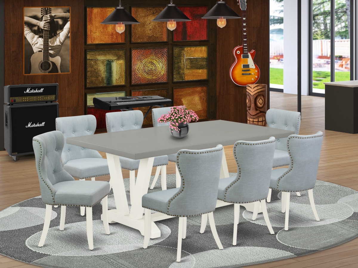 9 Piece V-Style Dining Table Set - Linen White