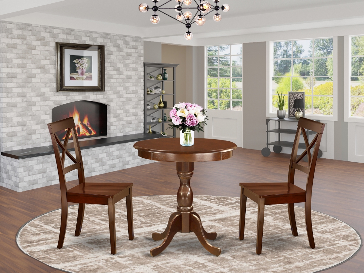 East West Furniture 3-Pc Modern Dining Table Set - 2 Dining Room Chairs and 1 Dining Table (Mahogany Finish) - Mahogany