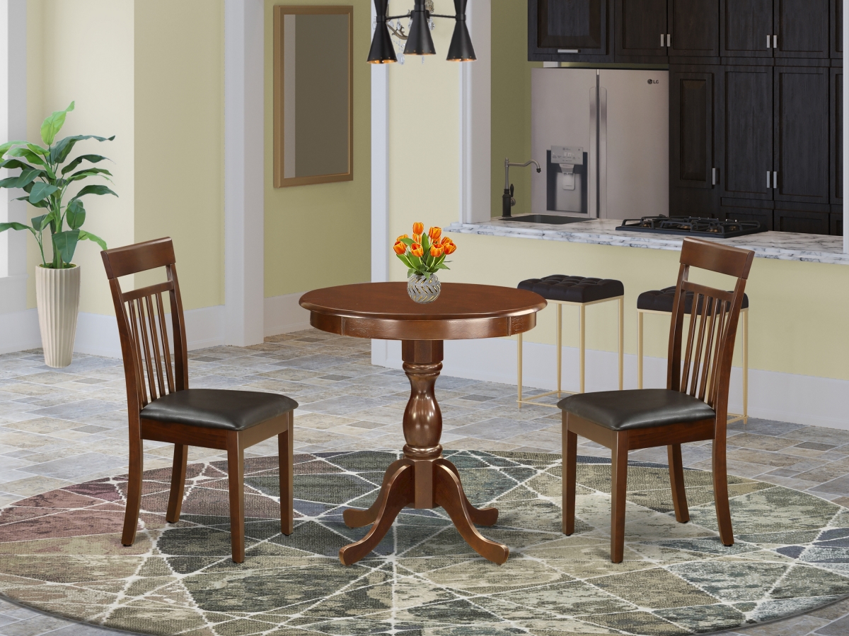 East West Furniture 3-Pc Kitchen Dining Set - 1 Kitchen Dining Table and 2 Dining Room Chairs (Mahogany Finish) - Mahogany