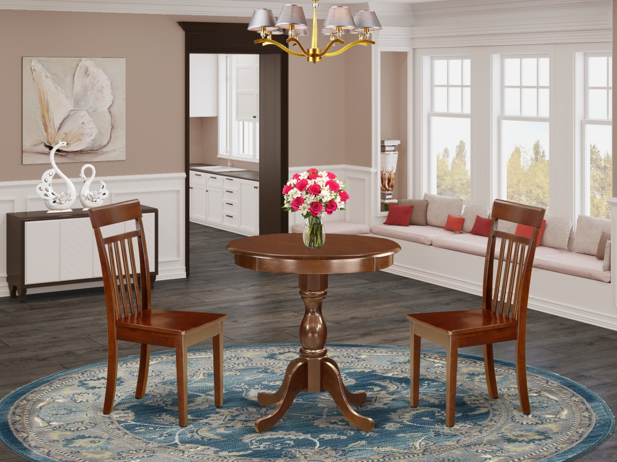 East West Furniture 3-Pc Modern Dining Table Set - 2 Kitchen Chairs and 1 Dining Room Table (Mahogany Finish) - Mahogany