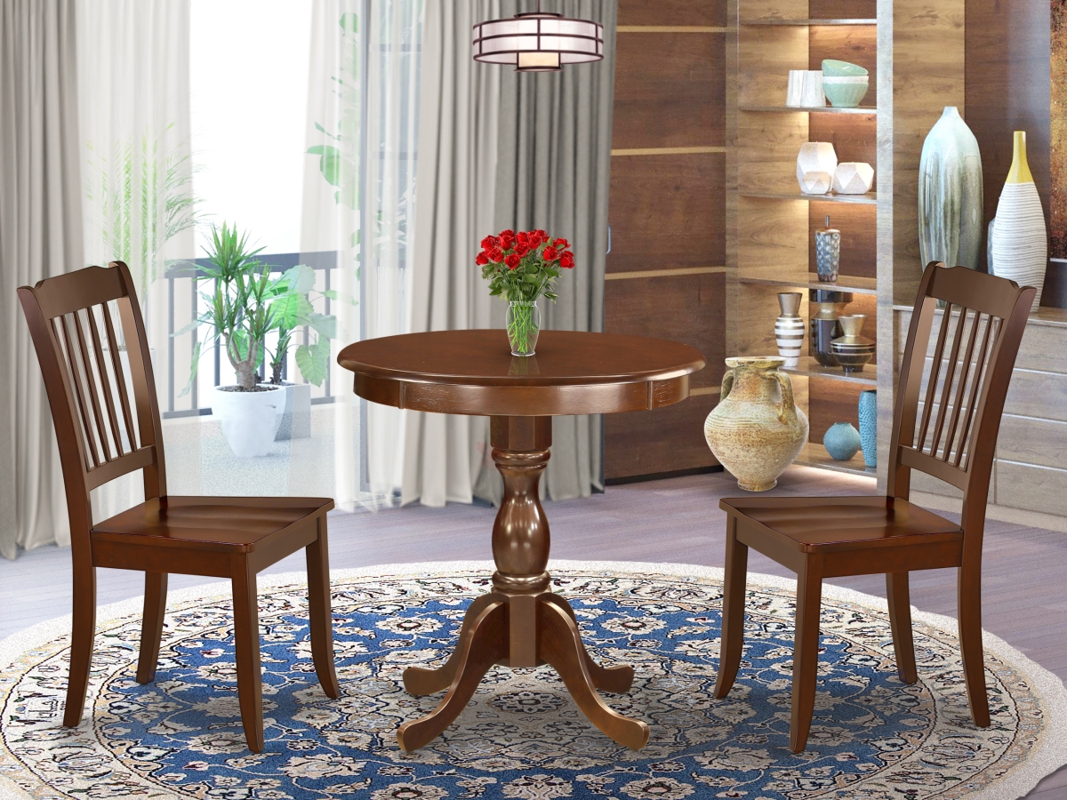 East West Furniture 3-Pc Modern Dining Table Set - 2 Kitchen Chairs and 1 Dining Room Table (Mahogany Finish) - Mahogany