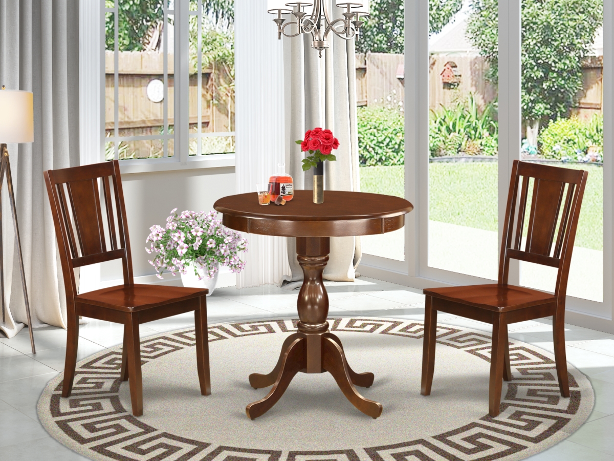 East West Furniture 3-Pc Dining Table Set - 2 Dining Room Chairs and 1 Kitchen Dining Table (Mahogany Finish) - Mahogany