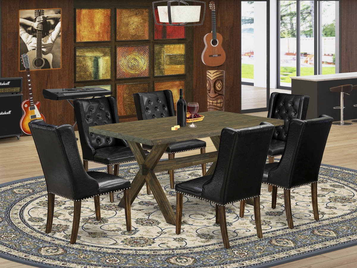 7 Piece X-Style Dining Room Set - Distressed Jacobean