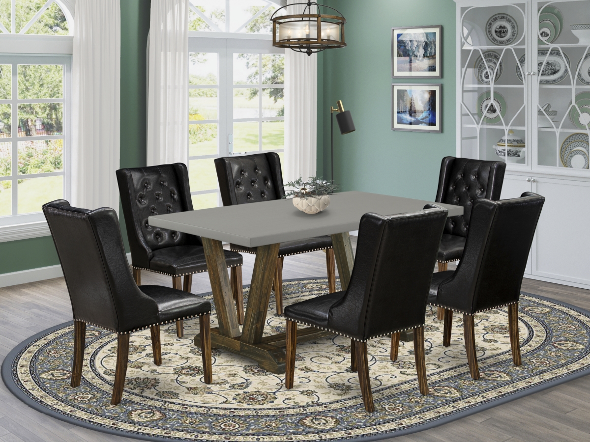 7 Piece V-Style Dining Room Table Set - Distressed Jacobean