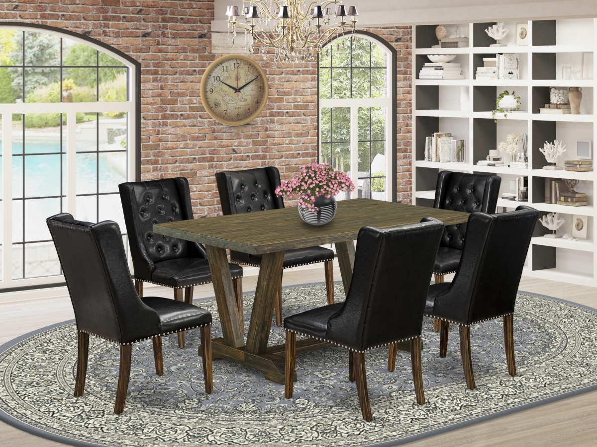 7 Piece V-Style Dining Room Set - Distressed Jacobean