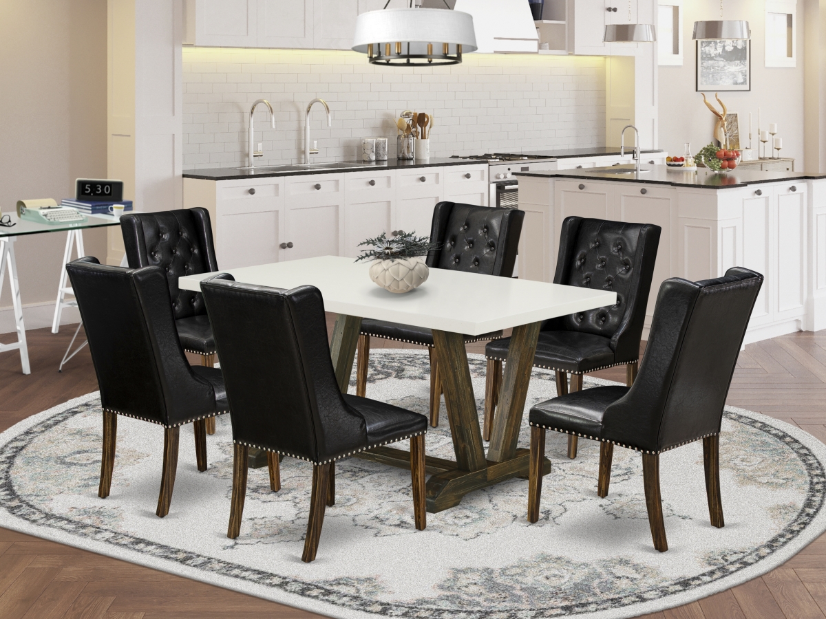 7 Piece V-Style Kitchen Table Set - Distressed Jacobean