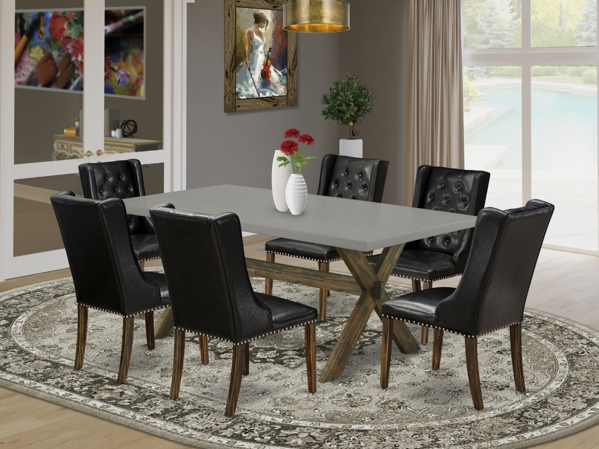 7 Piece X-Style Dining Room Table Set - Distressed Jacobean