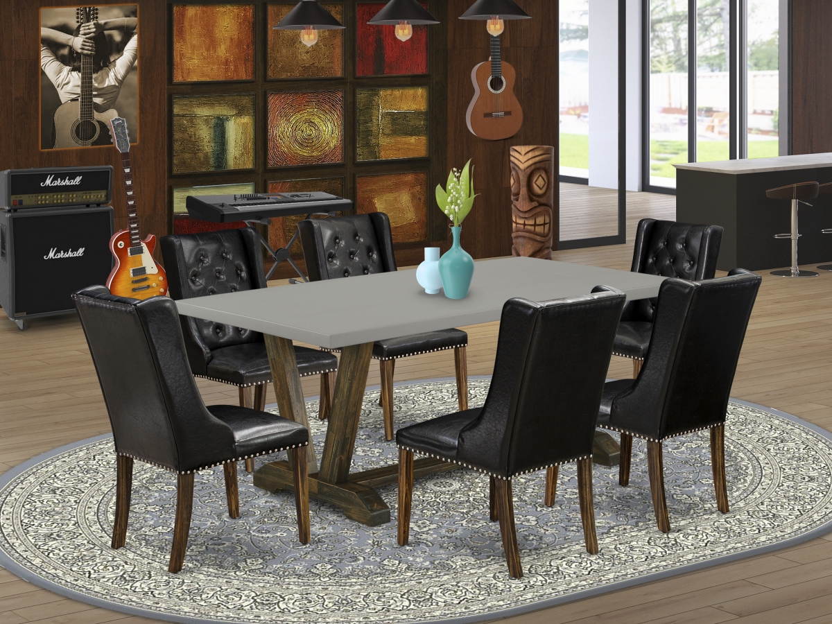 7 Piece V-Style Kitchen Table Set - Distressed Jacobean