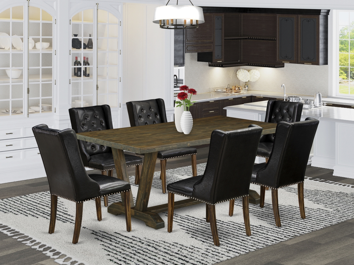 7 Piece V-Style Dining Table Set - Distressed Jacobean