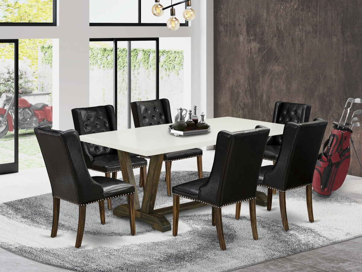 7 Piece V-Style Dining Set - Distressed Jacobean