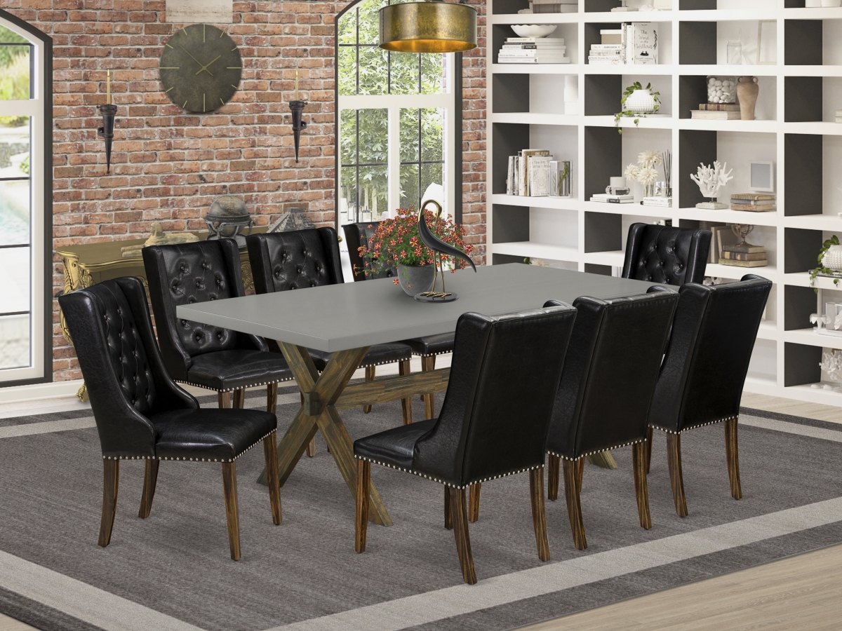 9 Piece X-Style Dining Room Table Set - Distressed Jacobean
