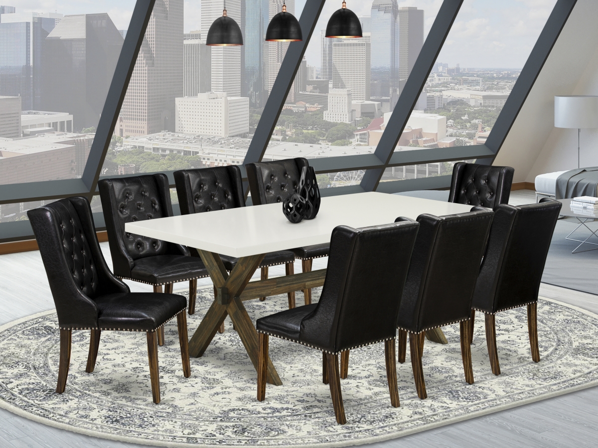 9 Piece X-Style Dining Room Table Set - Distressed Jacobean