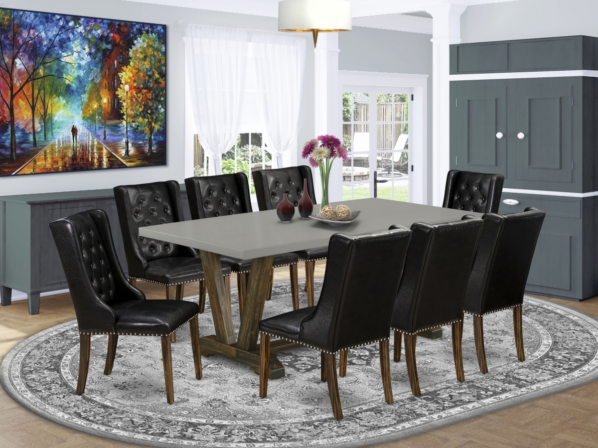9 Piece V-Style Dining Room Table Set - Distressed Jacobean