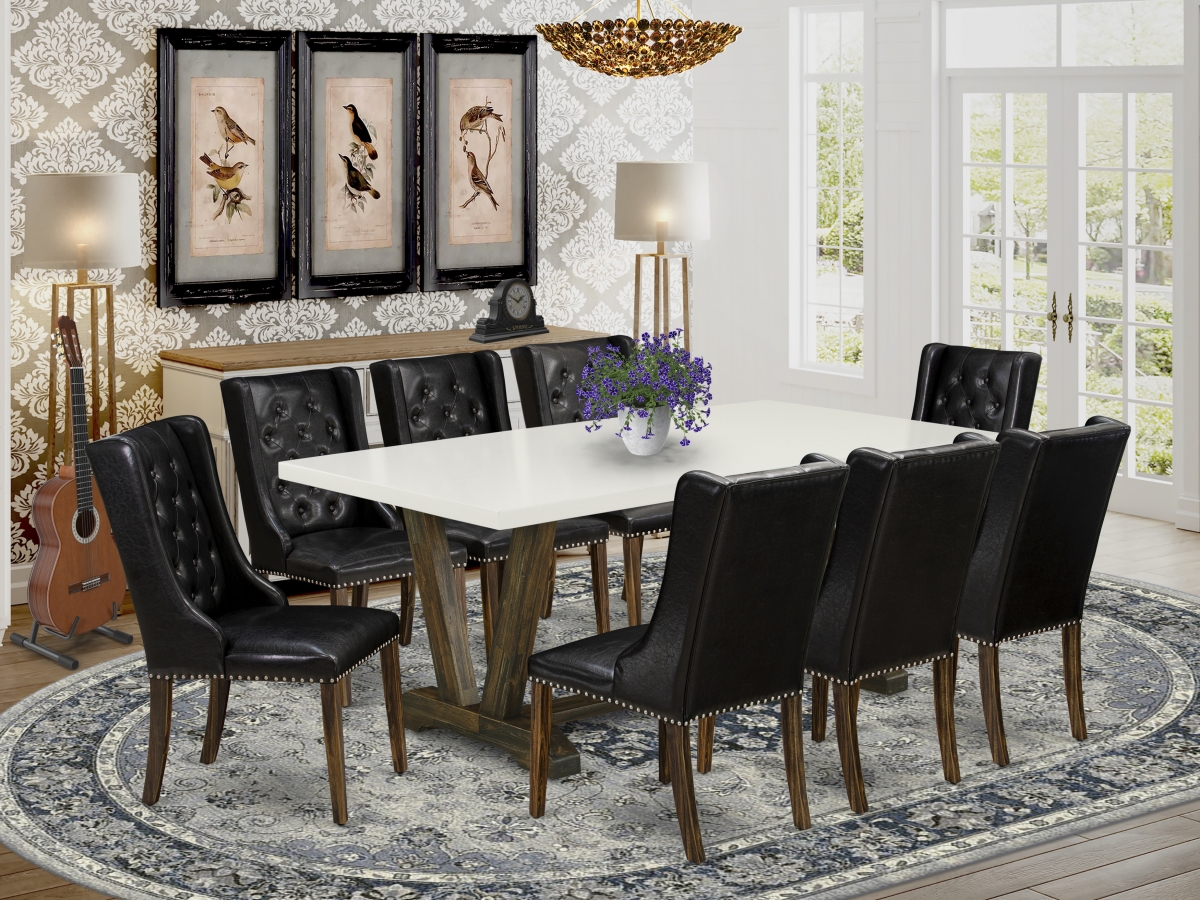 9 Piece V-Style Dining Room Set - Distressed Jacobean