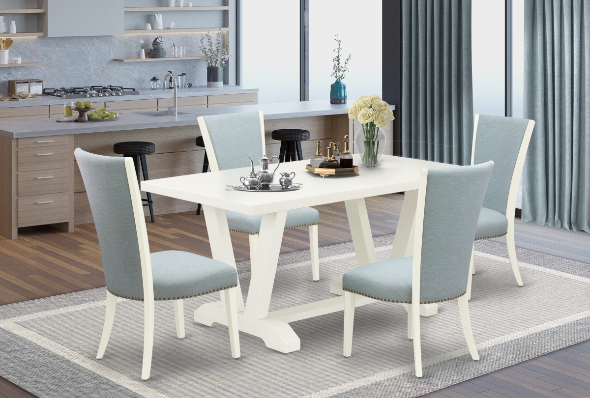 5 Piece V-Style Dining Room Table Set - Linen White